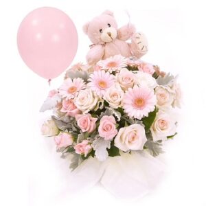 Newborn box for a girl-Ανθοδέσμη για νεογέννητο κορίτσι
