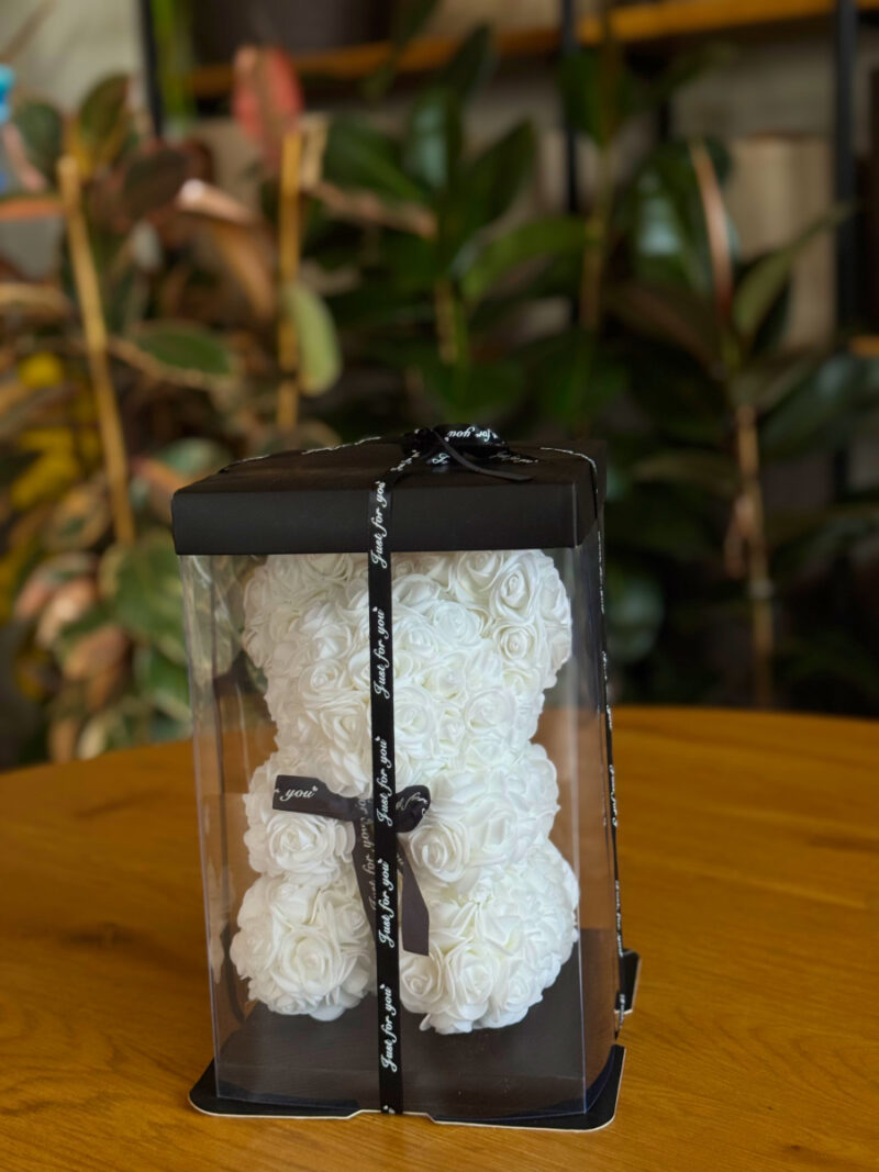 Αρκουδάκι από Τριαντάφυλλα Λευκο Μεγάλο-Rose Bear White Large - Image 2